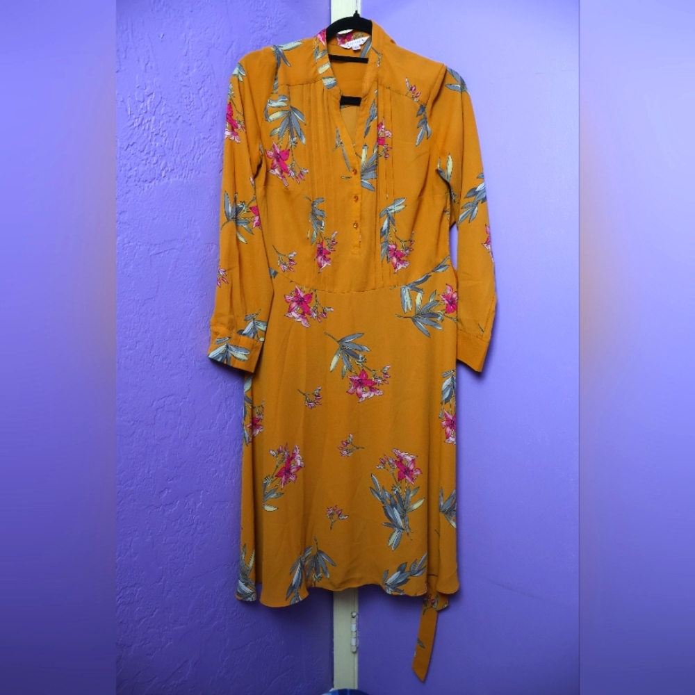 Orange floral dress.